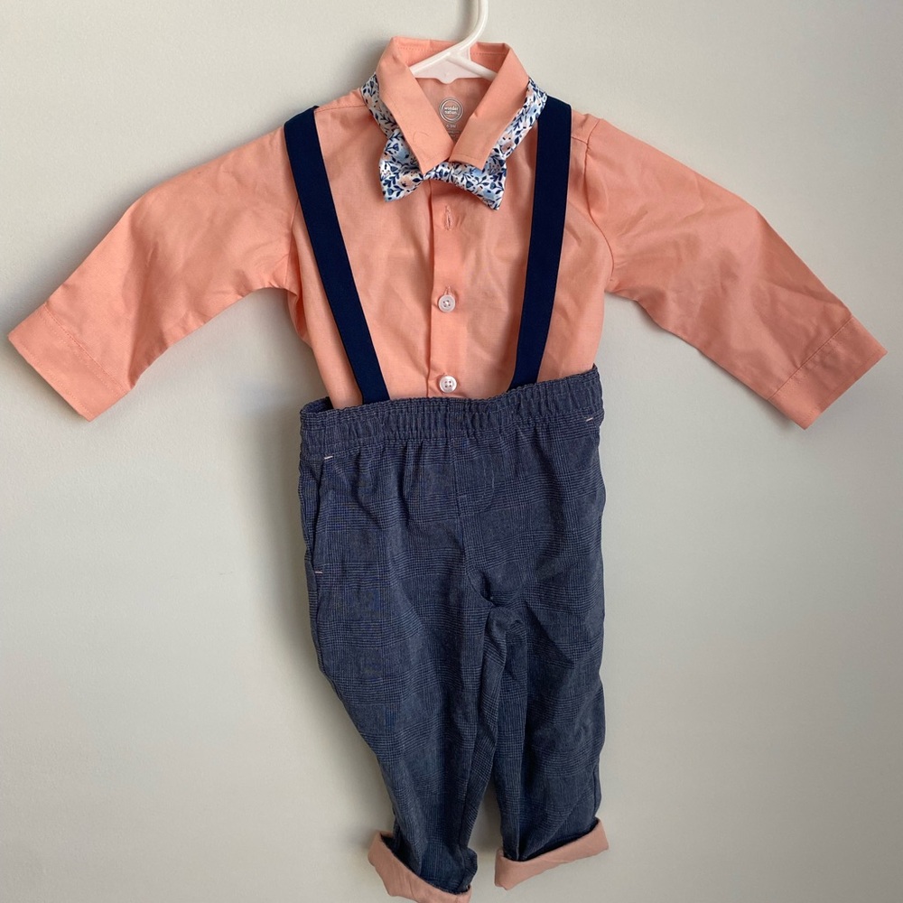 Boys Button-Up Shirt with suspenders & bow tie